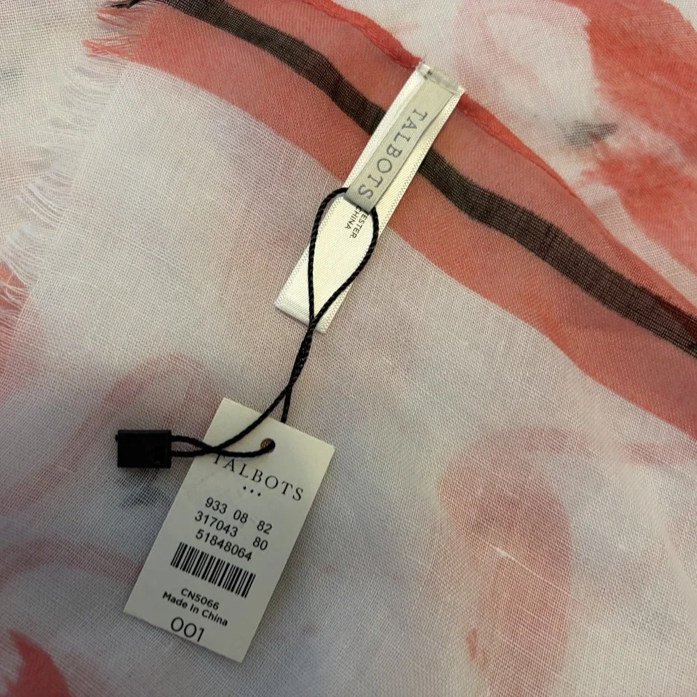 Talbots Flamingo Print Rectangle Scarf Lightweight Sheer Tropical Resort Bird